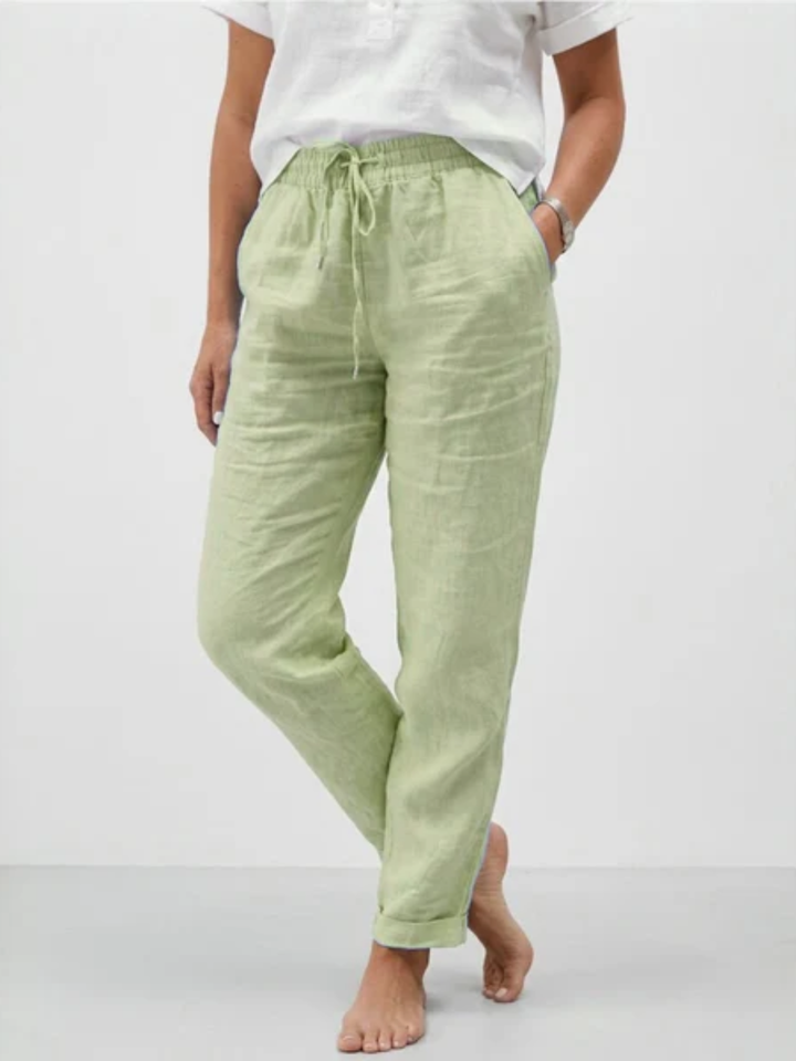 Women's high waisted linen pants elastic waist relaxed fit casual