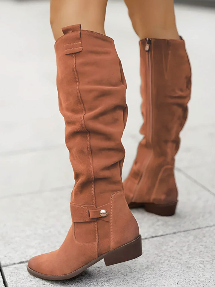 Women Knee High Boots Side Zipper Non Slip Casual Winter Footwear