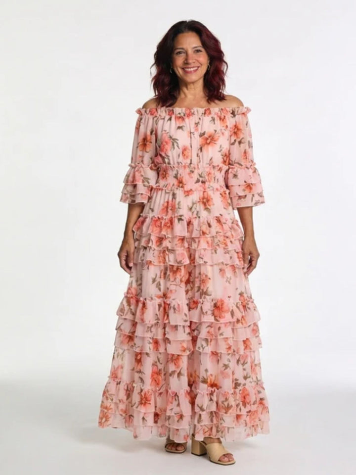 Women’s Summer Maxi Dress Airy Floral Off Shoulder Vacation Wear