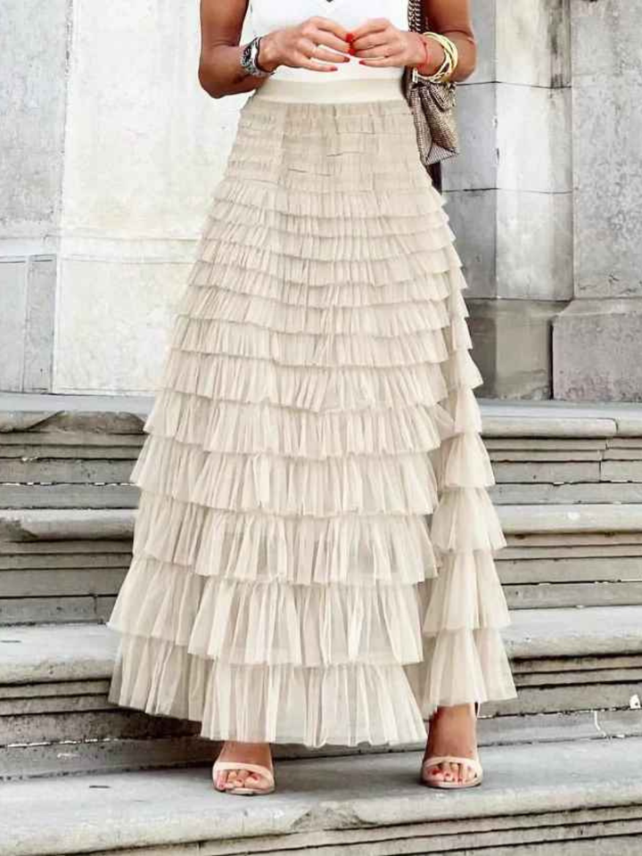 Women's boho mesh tiered skirt high waist summer outfit