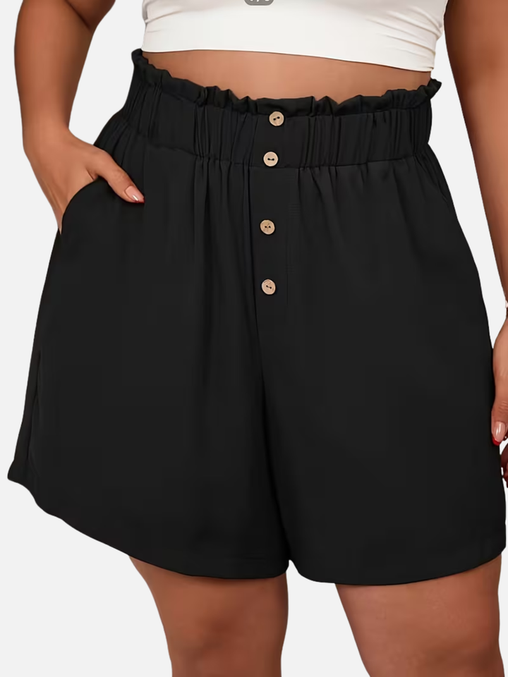 Women's Plus Size Track Shorts Elastic Waist Button Casual Shorts
