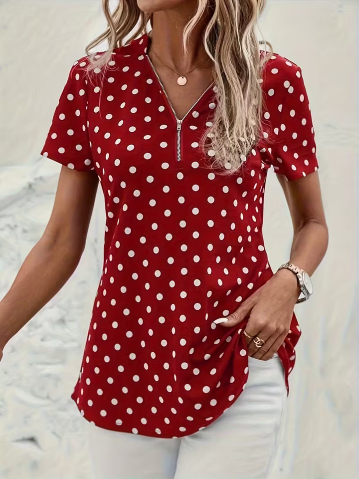 Women’s polka dot zip-up top for casual summer outfits