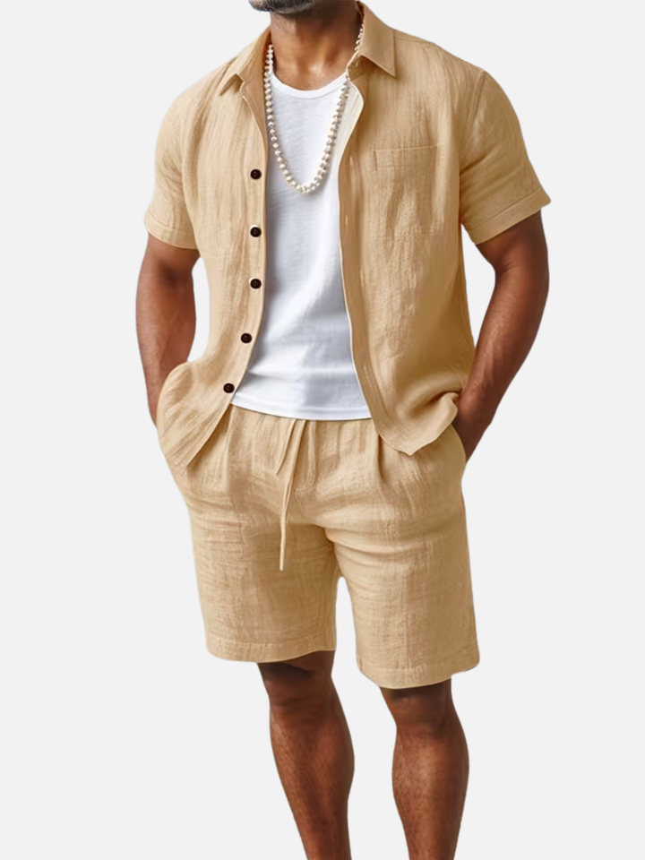 Men’s Summer Beach Outfit Shirt and Shorts Set Lightweight Quick Dry