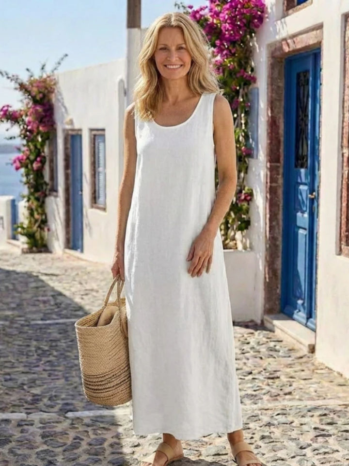 Women sleeveless midi dress comfortable summer outfit