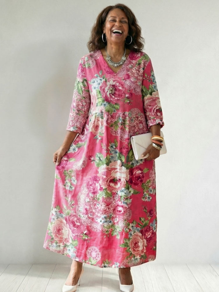 Relaxed Fit Midi Dress Women Soft Flow Long Sleeve Outfit