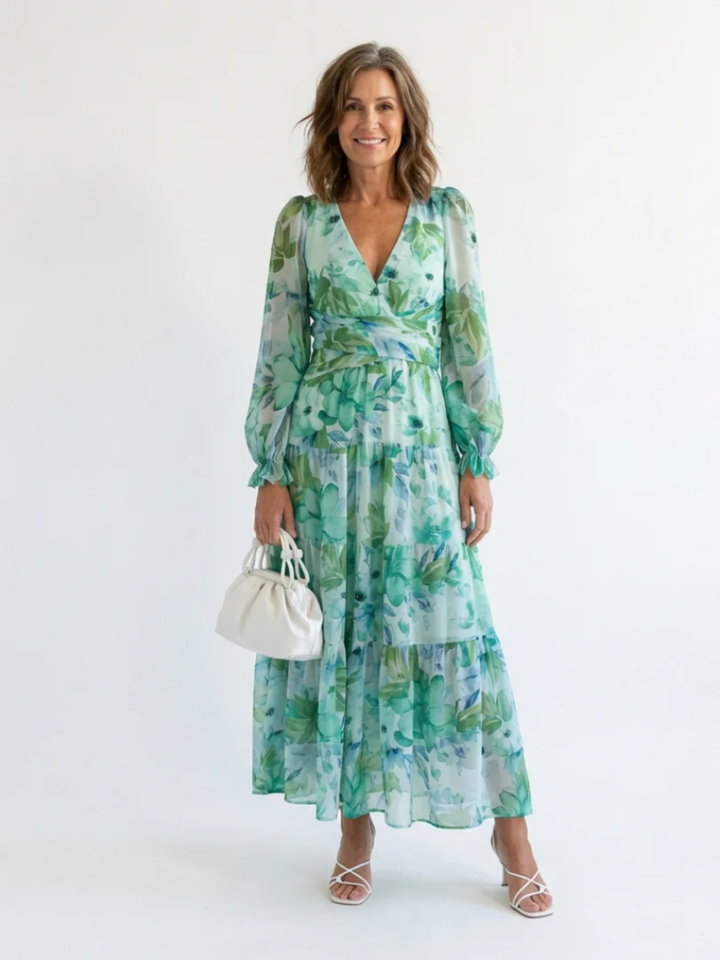 Women’s Long Sleeve Floral Maxi Dress Wedding Guest Outfit Maxi