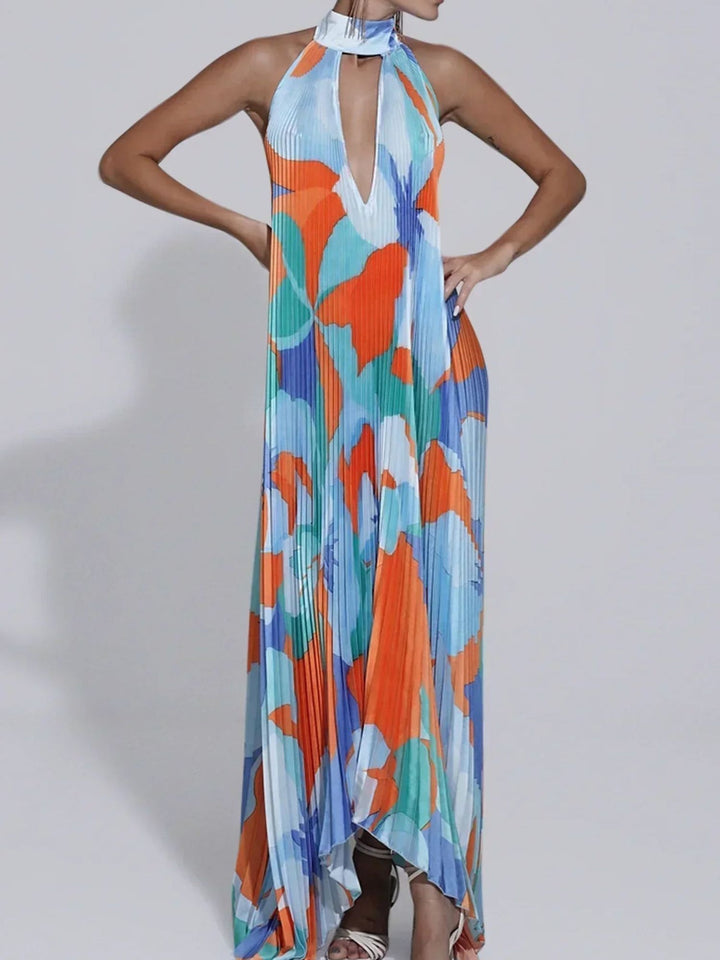 Women’s Halter Maxi Dress Pleated Elegant Wedding Guest Outfit