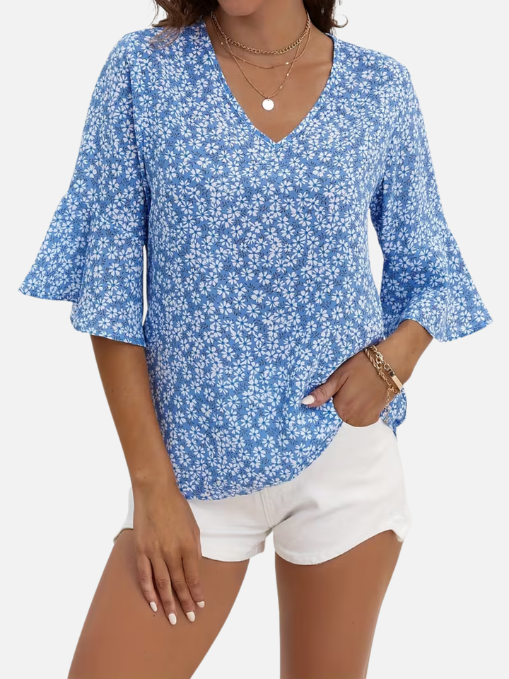 Women's Floral V-Neck Blouse for Spring Summer Casual Wear