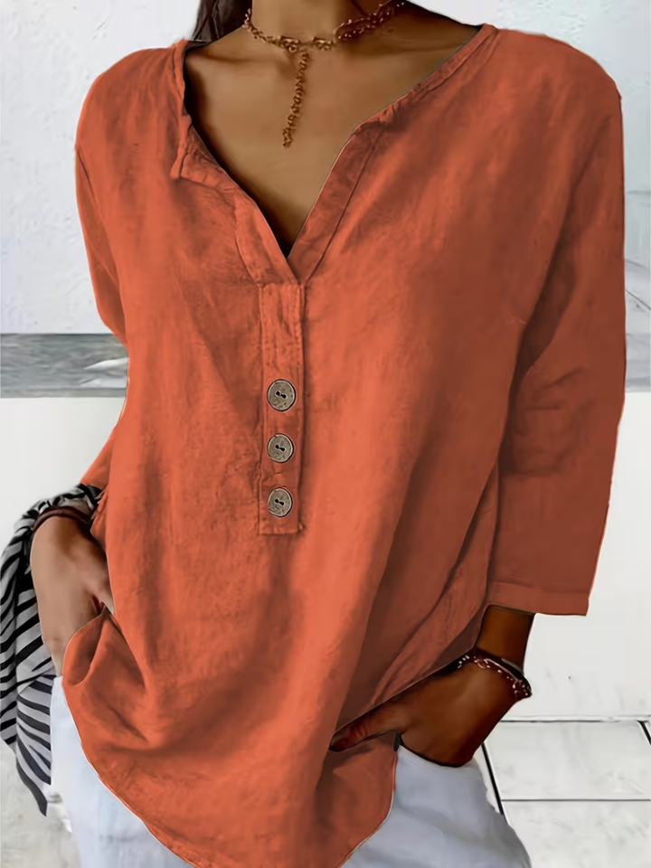 Women's Loose Fit V-Neck Button Blouse Casual Summer Shirt