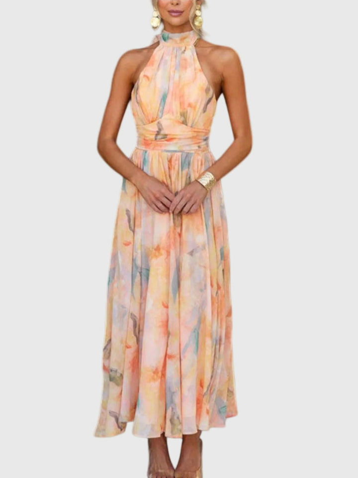 Flowy Maxi Dress Women Back Cut Out Waist Defined Occasion Wear