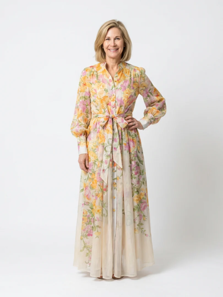 Women's long sleeve floral maxi dress lightweight formal dress