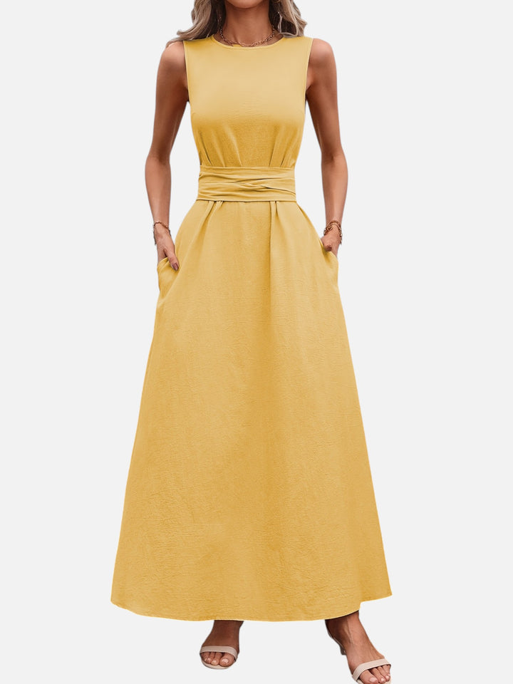 Sleeveless dress for women bow waist casual summer outfit