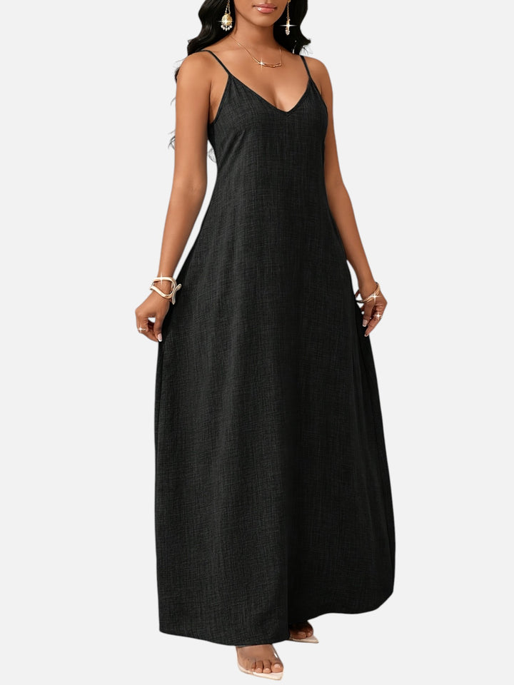Women's A-Line Maxi Dress Cotton Blend V-Neck Spaghetti Strap