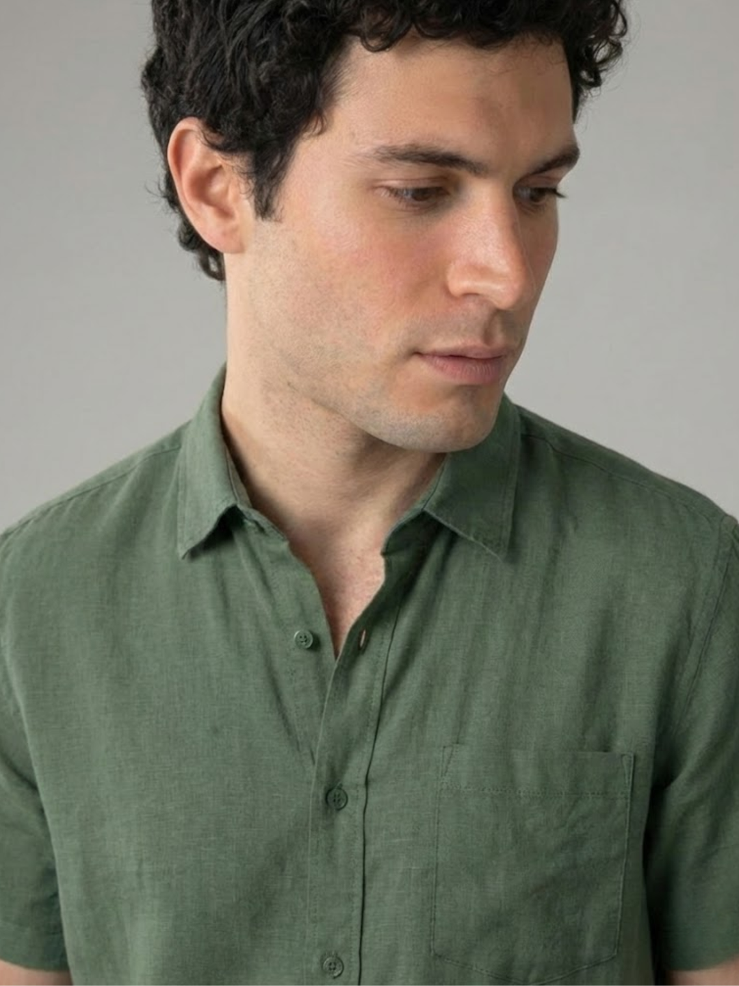 Men's Linen Short Sleeve Shirt for Summer Lightweight Breathable