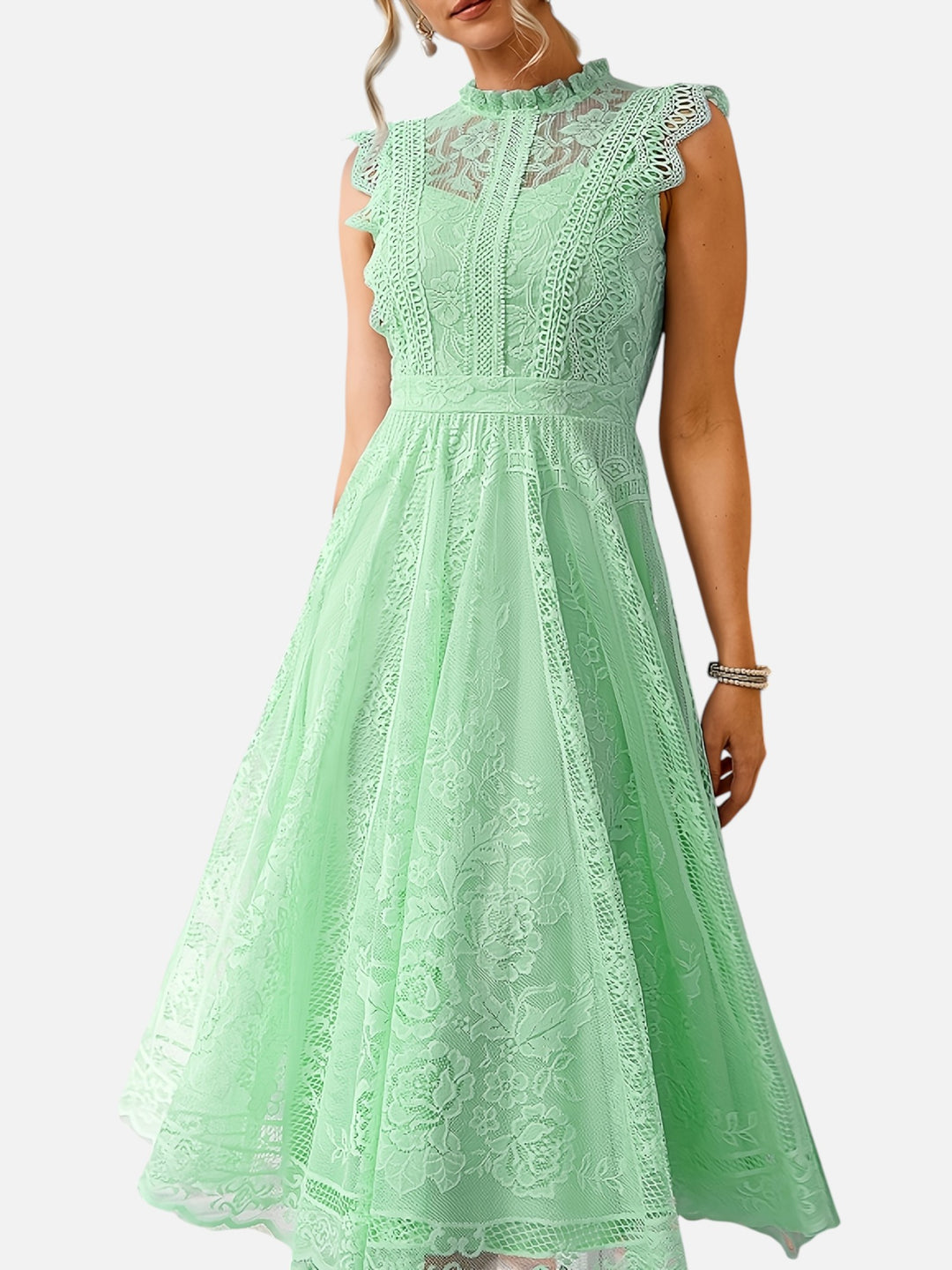 Women’s Lace Maxi Dress Wedding Guest Elegant Flared Fit