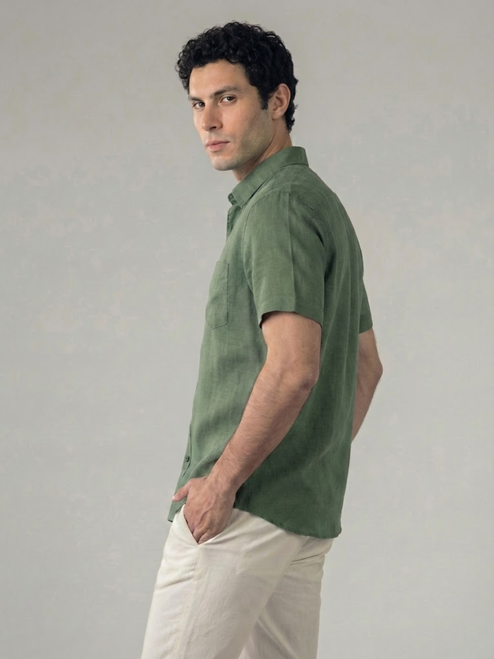 Men's Linen Short Sleeve Shirt for Summer Lightweight Breathable