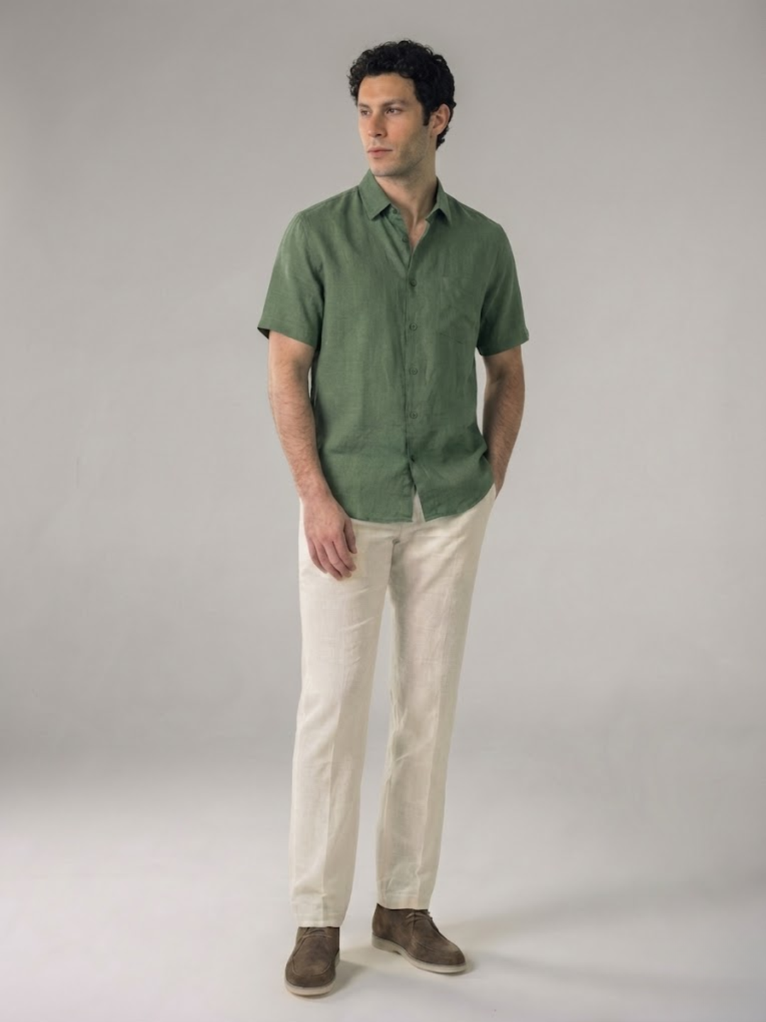 Men's Linen Short Sleeve Shirt for Summer Lightweight Breathable