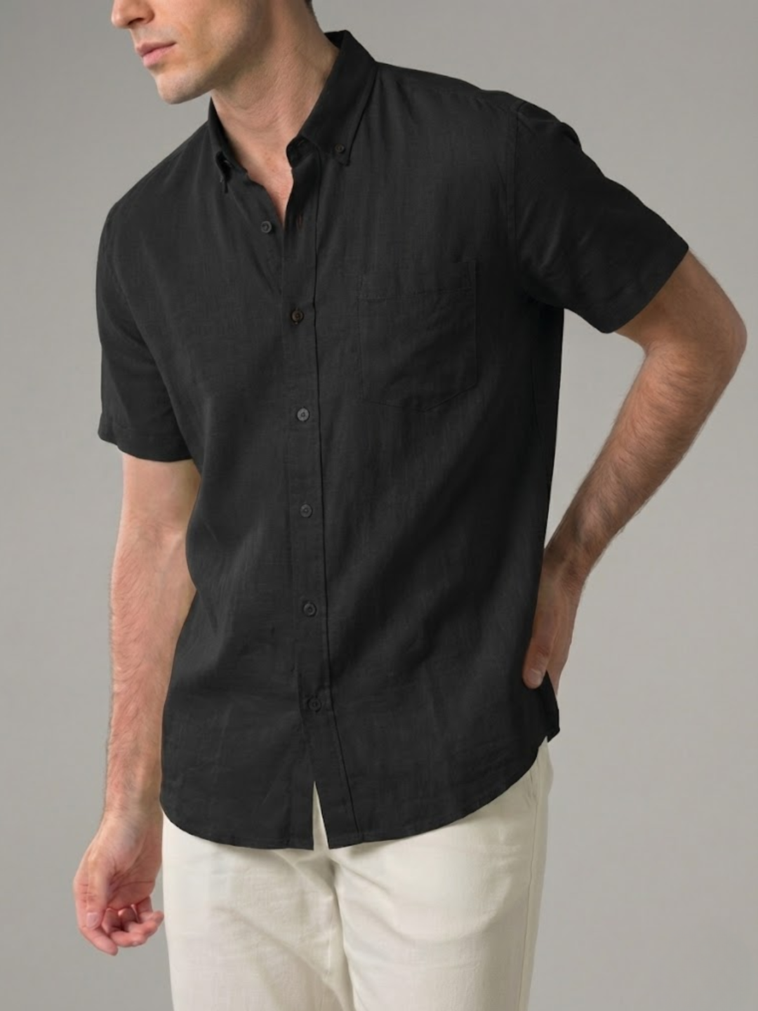 Men's Linen Short Sleeve Shirt for Summer Lightweight Breathable