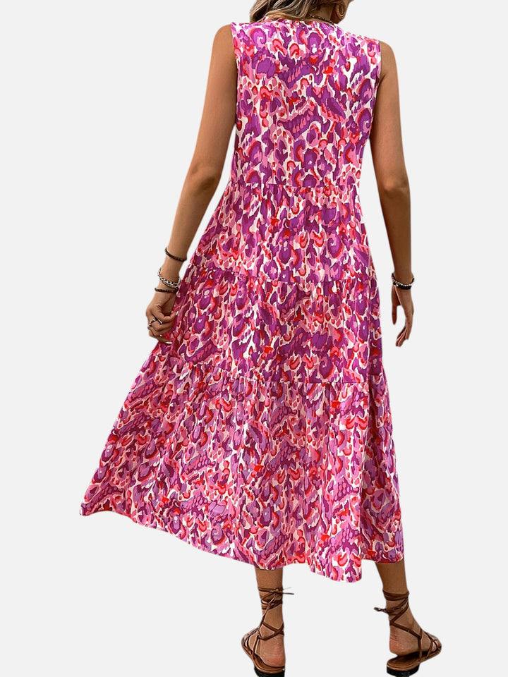 women's boho maxi dress sleeveless summer vacation outfit printed