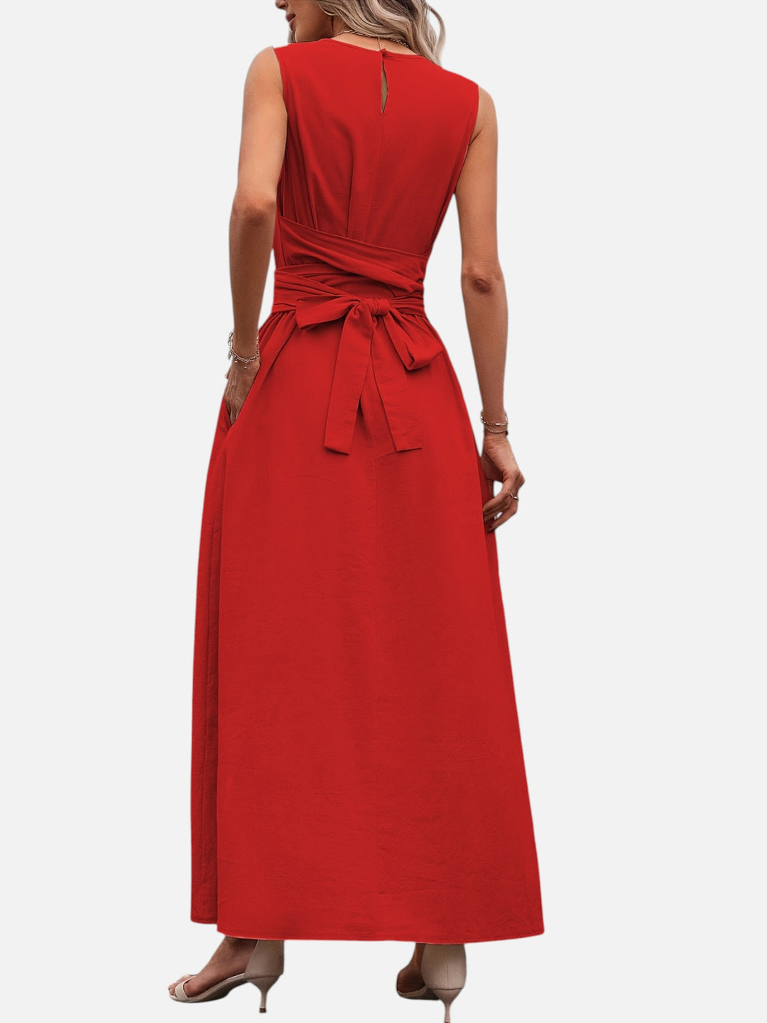 Sleeveless dress for women bow waist casual summer outfit
