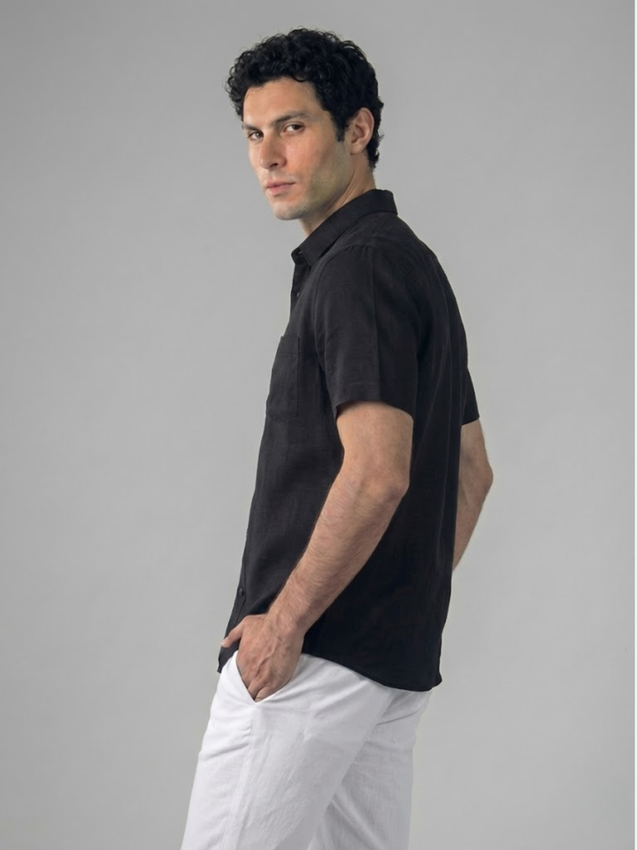 Men's Linen Short Sleeve Shirt for Summer Lightweight Breathable