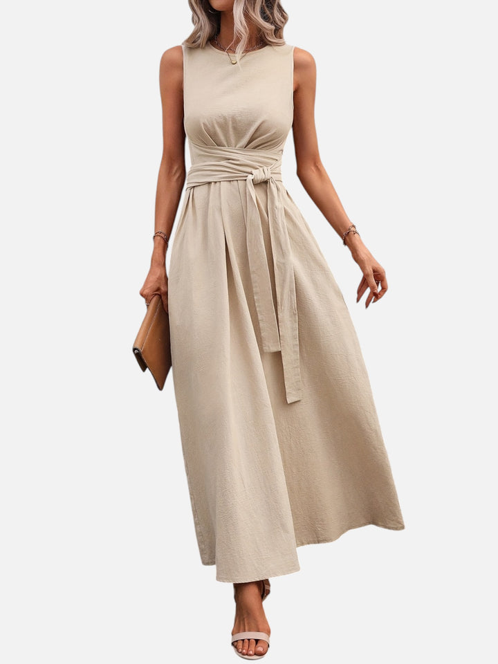 Sleeveless dress for women bow waist casual summer outfit
