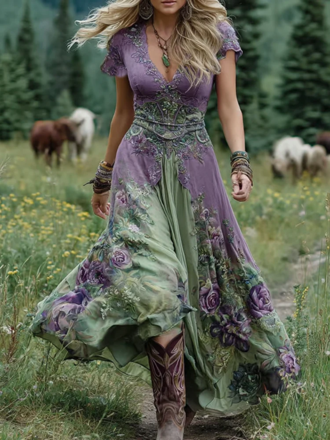 Women's lightweight summer dress maxi gradient formal wear