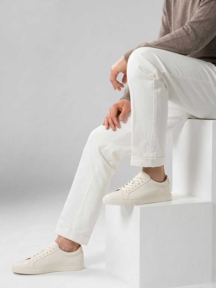 Men’s Ivory Leather Sneakers – Comfortable Everyday Luxury Shoes