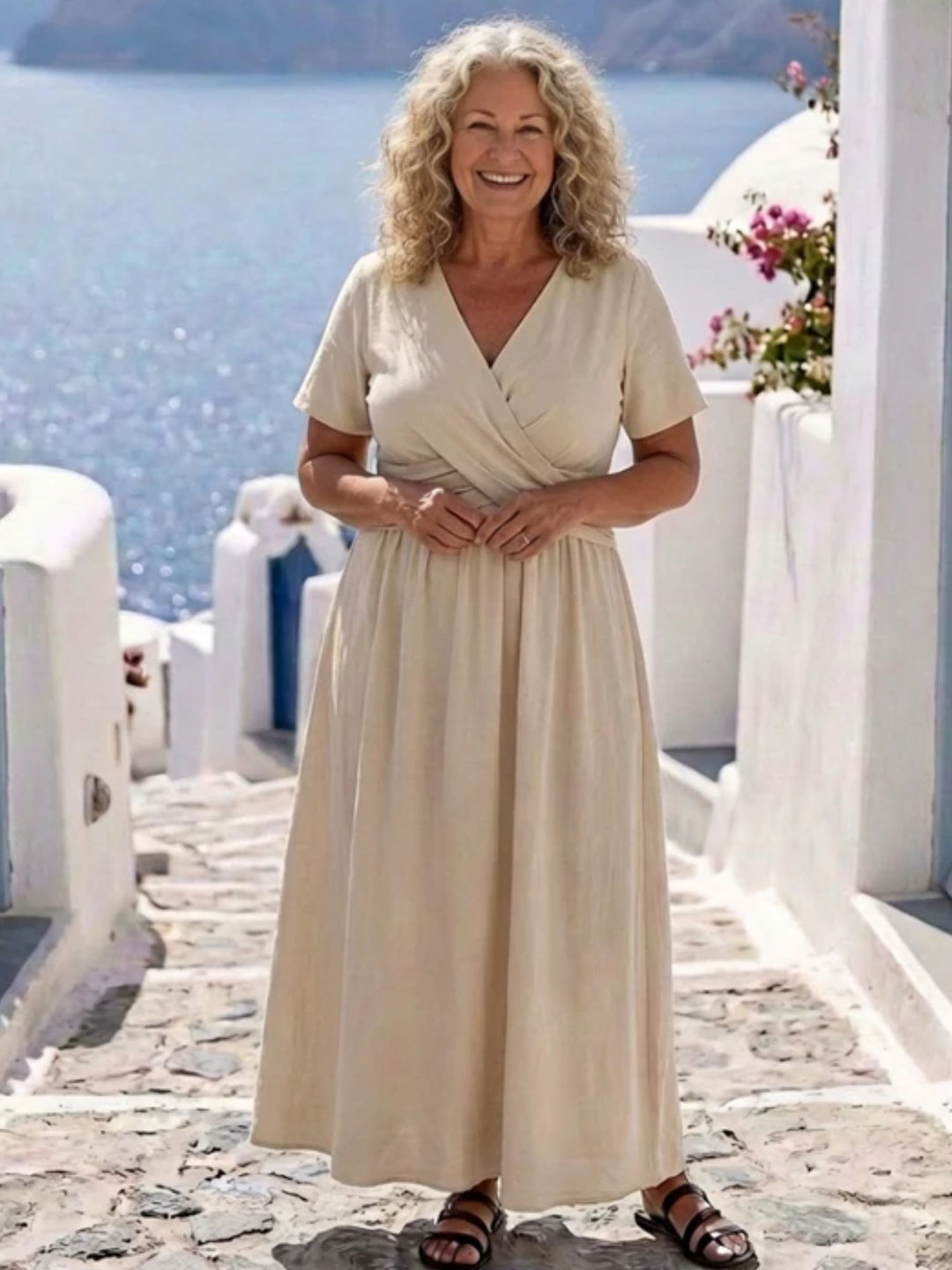 Women wrap midi dress v neck comfortable summer outfit