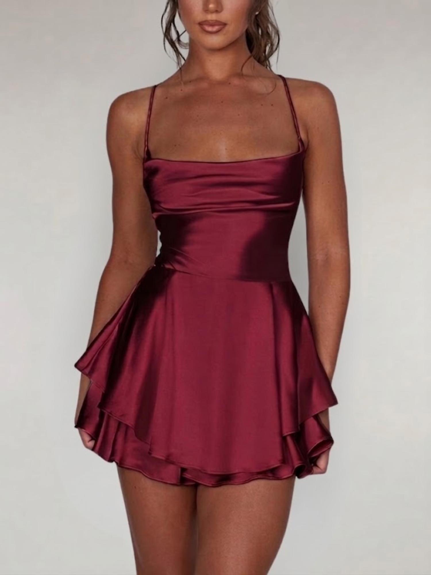 Women’s Elegant Halter Mini Dress Stretch Waist Party Dress