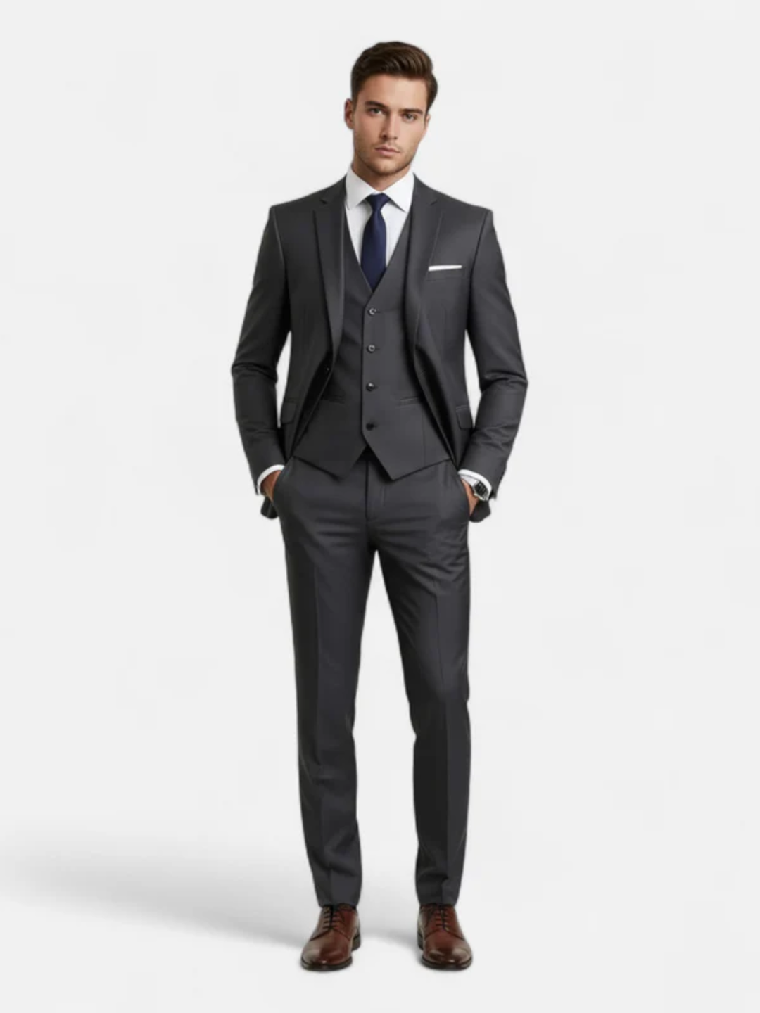 Men's slim fit tuxedo suit 3 piece for wedding black tie