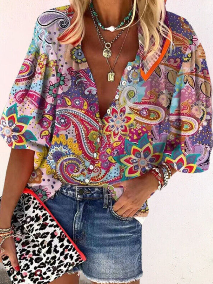 Blouse Women’s Printed Summer Button Shirt Casual Wear