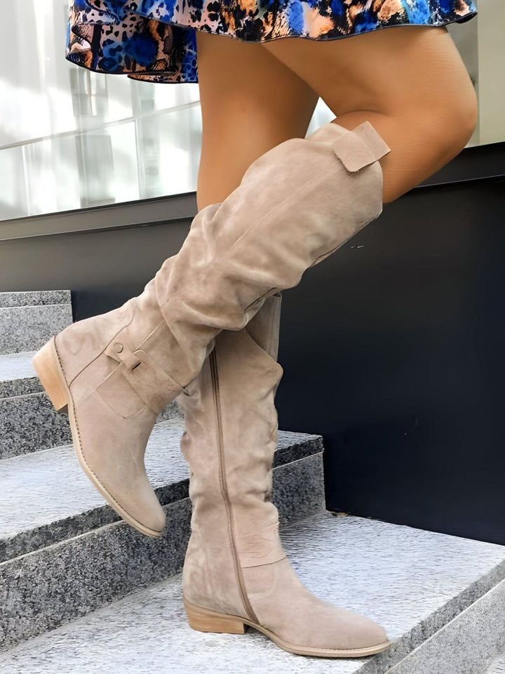 Women Knee High Boots Side Zipper Non Slip Casual Winter Footwear