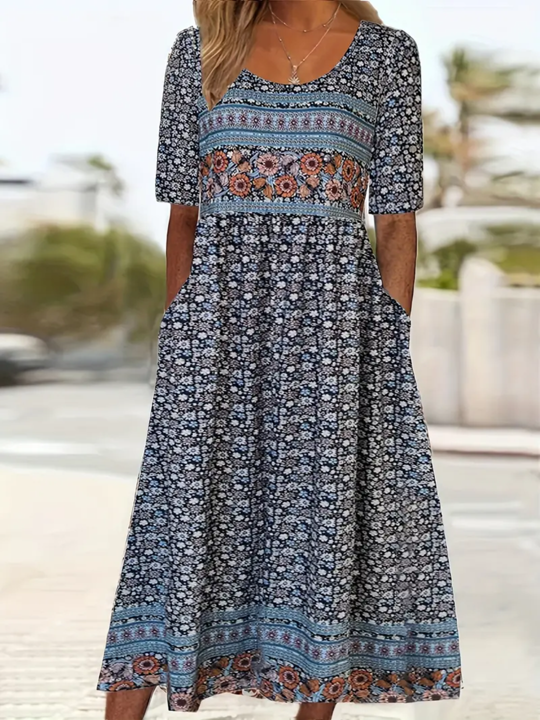 Women's Boho Print Midi Dress for Summer Casual Wear