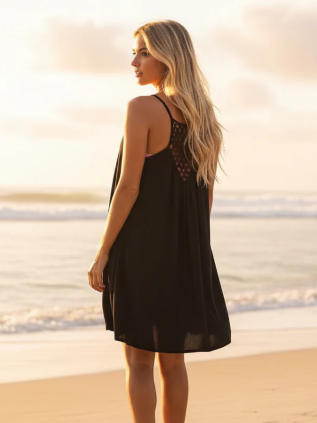 Women's Sheer Beach Cover Up Dress Spaghetti Strap Above Knee