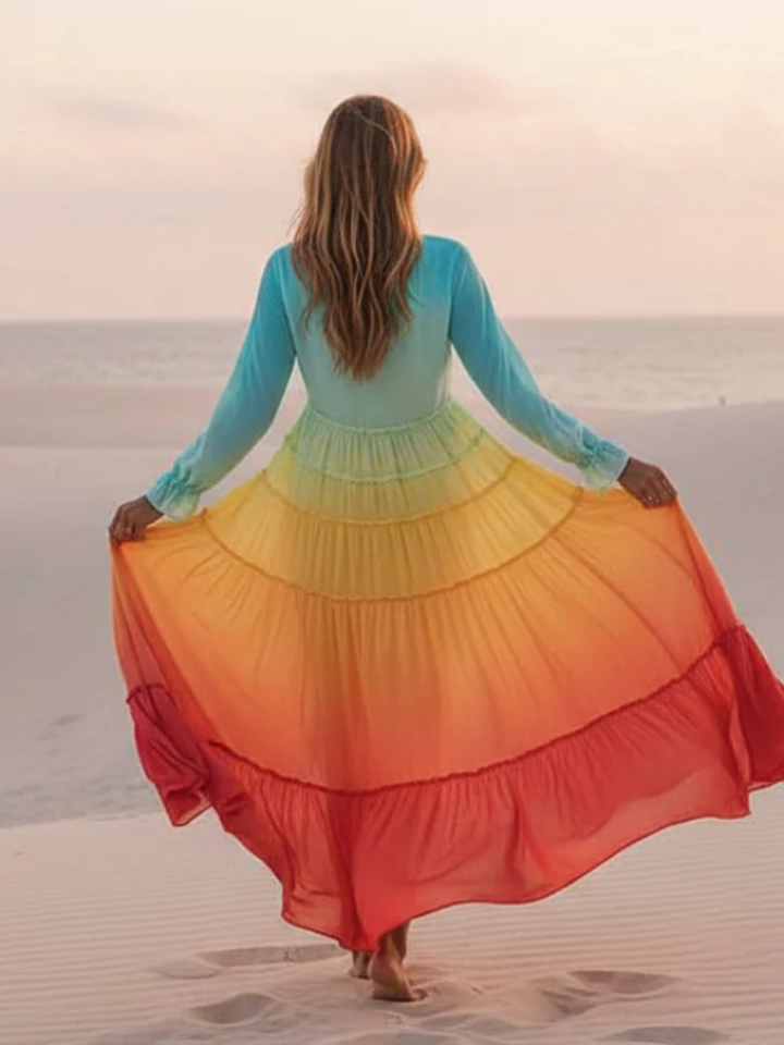 Women's Maxi Dress Boho Vacation Beach Rainbow Tiered