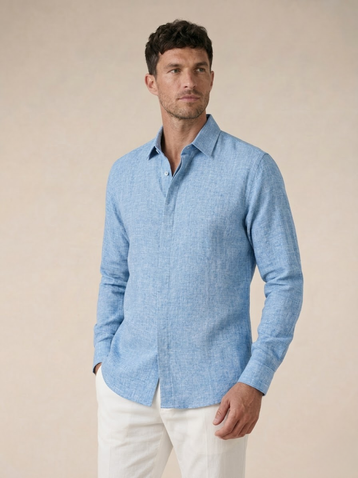 Men’s Linen Shirt Breathable Summer Button-Up Classic Fit