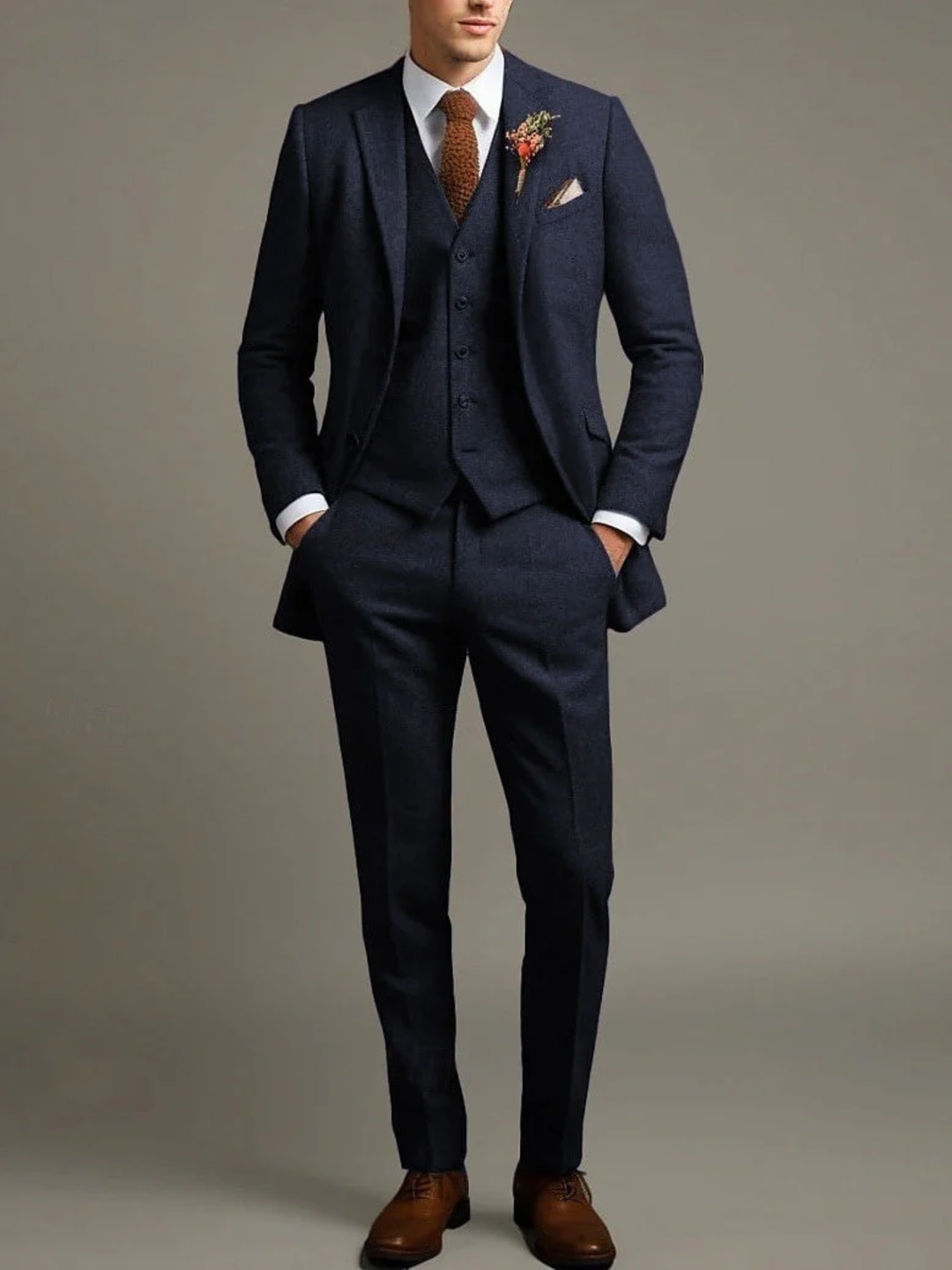 Men’s Wedding 3-Piece Tweed Suit Tailored Fit Formal Outfit