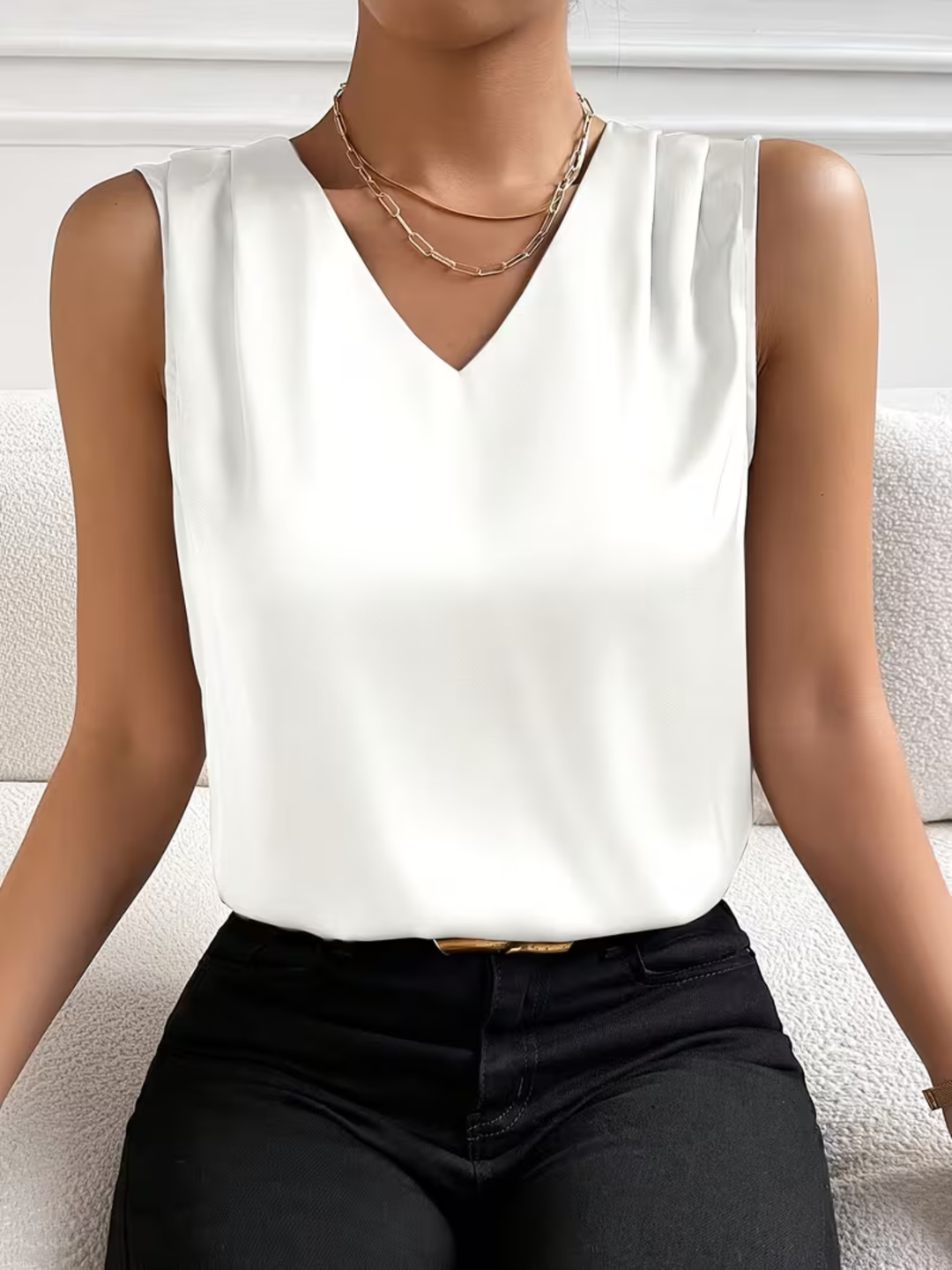 Women's Sleeveless V-Neck Elegant Occasion Top – Wedding Guest Style