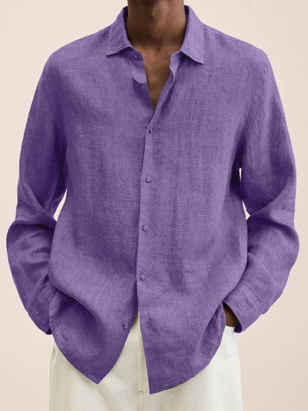 Linen Shirt Men Breathable Long Sleeve Smart Casual Everyday Wear