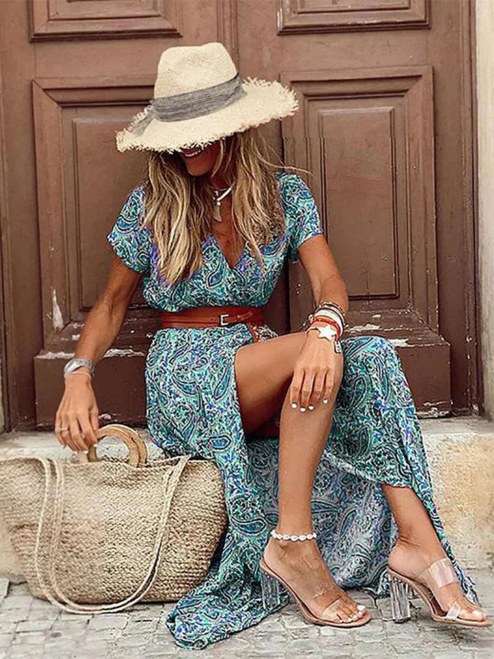 Women’s V-Neck Maxi Dress Relaxed Fit Everyday Wear Breathable Style
