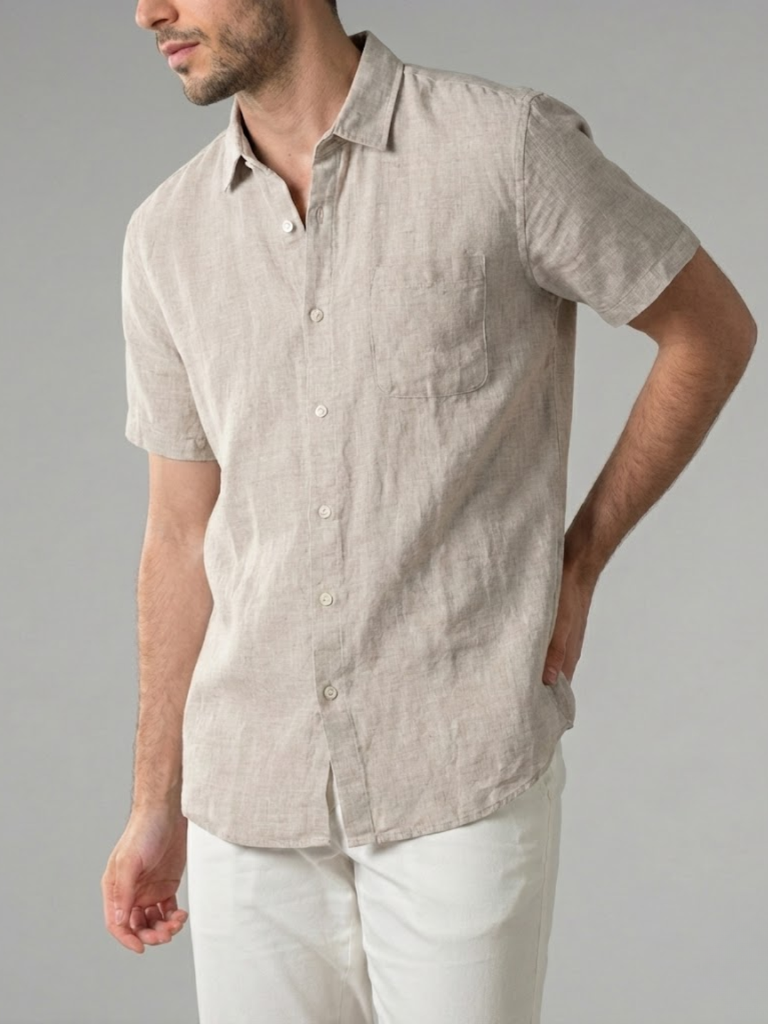 Men's Linen Short Sleeve Shirt for Summer Lightweight Breathable
