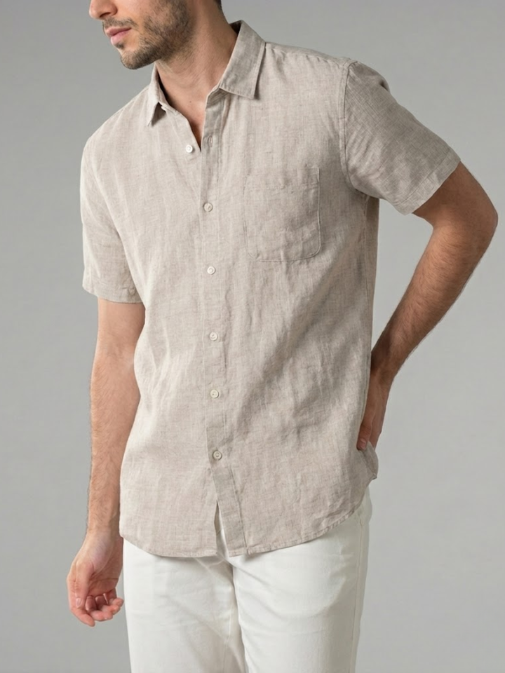 Men's Linen Short Sleeve Shirt for Summer Lightweight Breathable