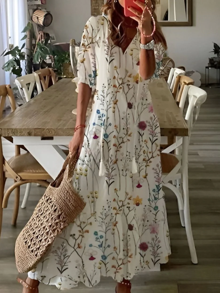 Women’s Flowy Maxi Dress Cotton Tie Front Casual Boho Dress