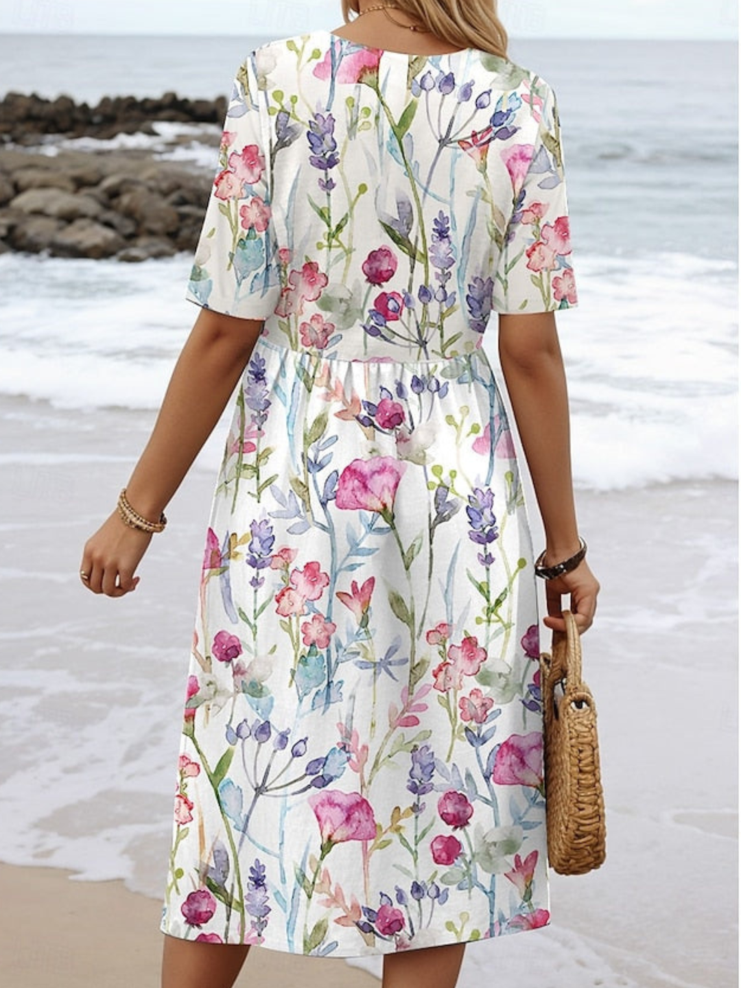 Midi Dress Elegant Short Sleeve Dress for Brunch & Holidays
