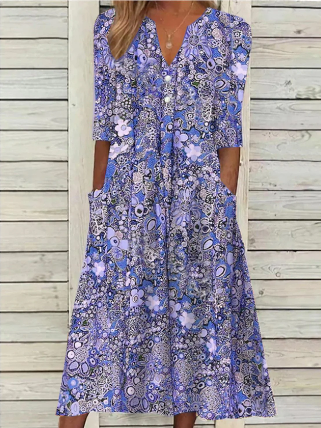 Women's Summer Dress with Pockets Lightweight Printed Midi Dress
