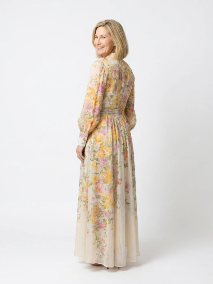 Women's long sleeve floral maxi dress lightweight formal dress