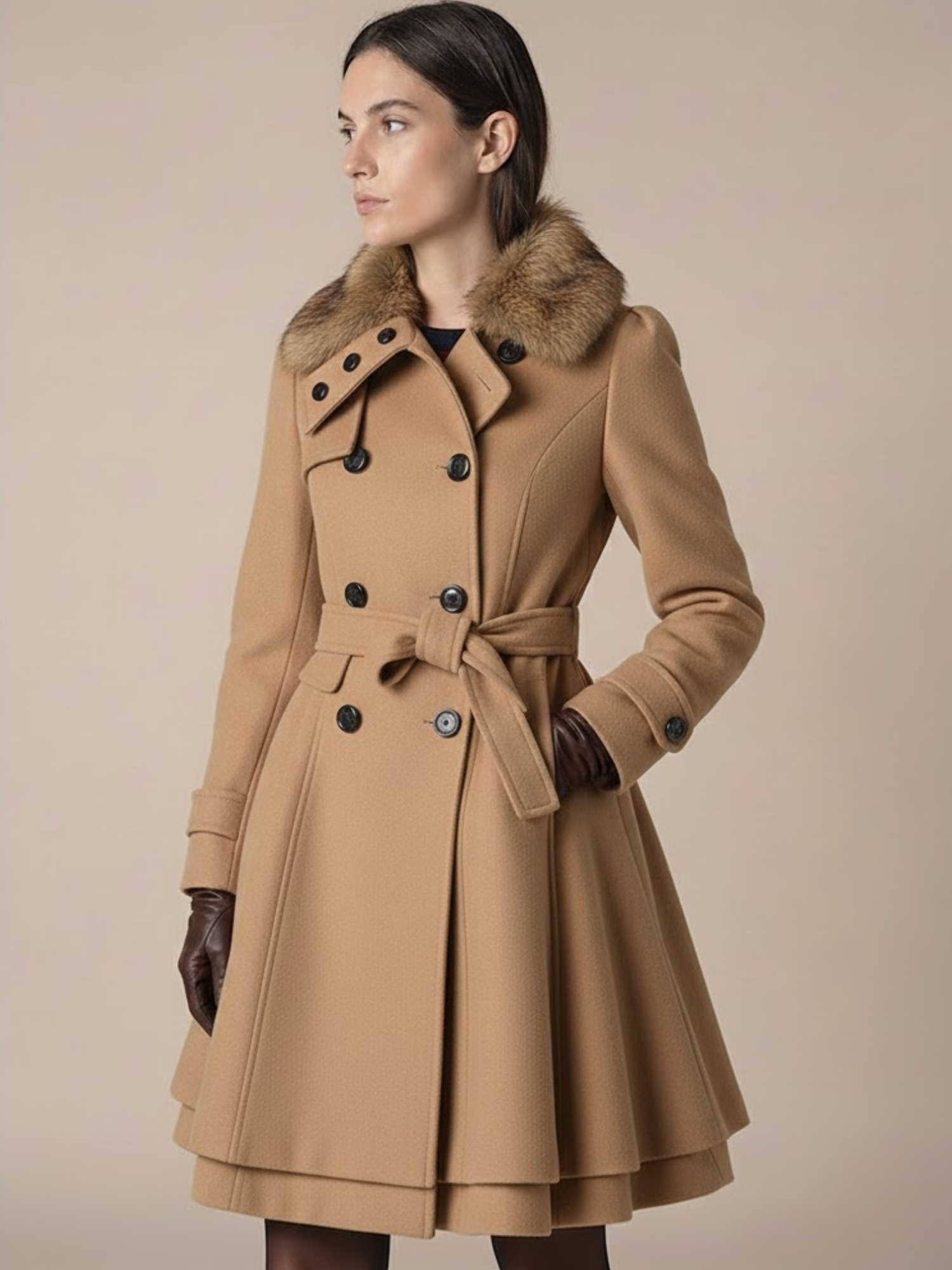 Aurevien | Women’s Belted Fur-Collar Coat – Heritage Wool
