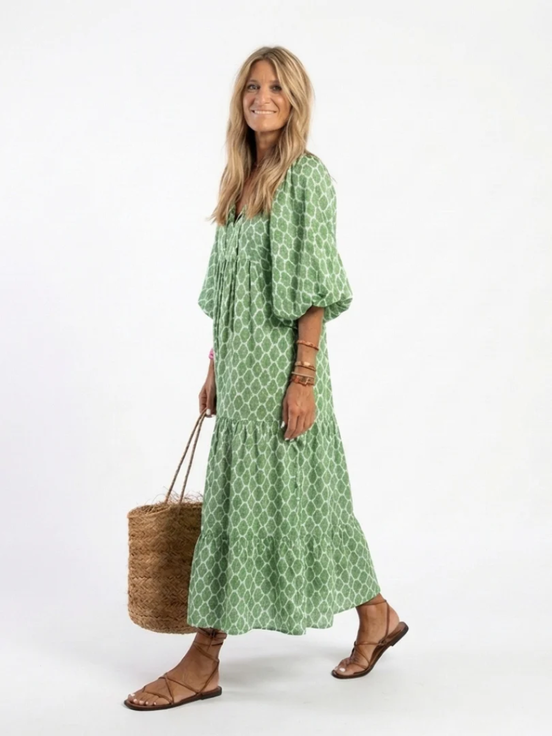 Women's Midi Dress V-Neck Patterned Dress for Work Wear