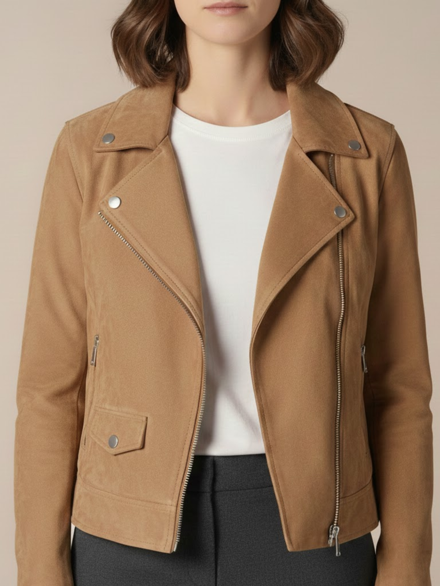 Aurevien | Women’s Suede Biker Jacket – Ivy League Suede